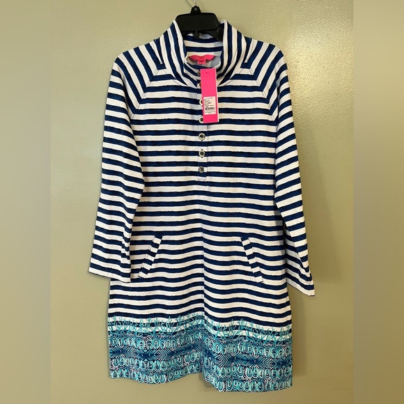 Lilly Pulitzer Navy and White Striped Long Sleeve Dress - Picture 1 of 14